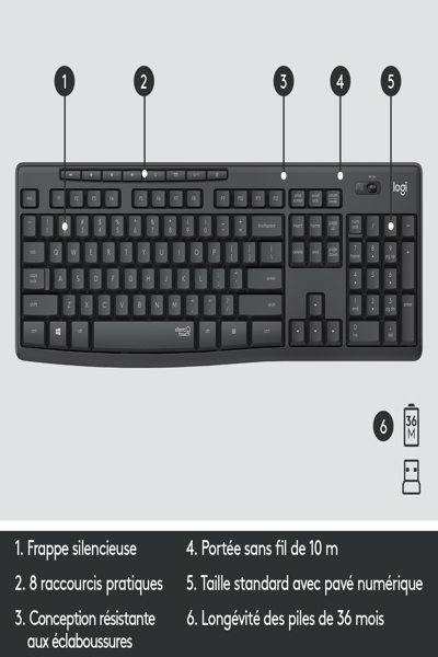 Logitech MK295 Silent Wireless Combo - Full-size (100%) - Wireless - RF Wireless - AZERTY - Graphite - Mouse included - 920-009803