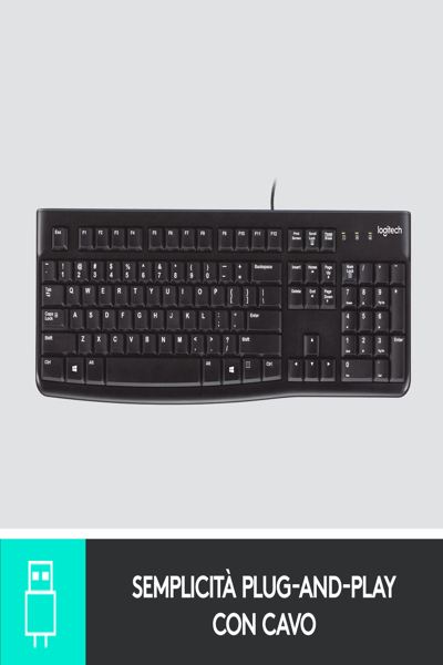 Logitech K120 Corded Keyboard - Full-size (100%) - Wired - USB - Membrane - QWERTY - Black - 920-002492