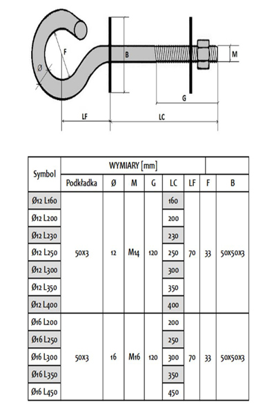 Crochet en acier Extralink 12/160 mm pour supports de suspension