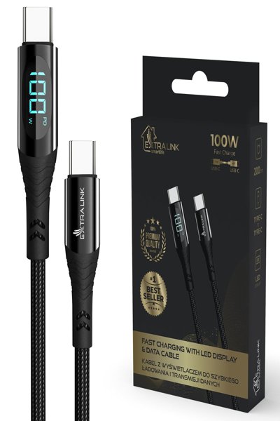 Extralink SMART LIFE 100W USB-C to USB-C charging cable with display 200cm