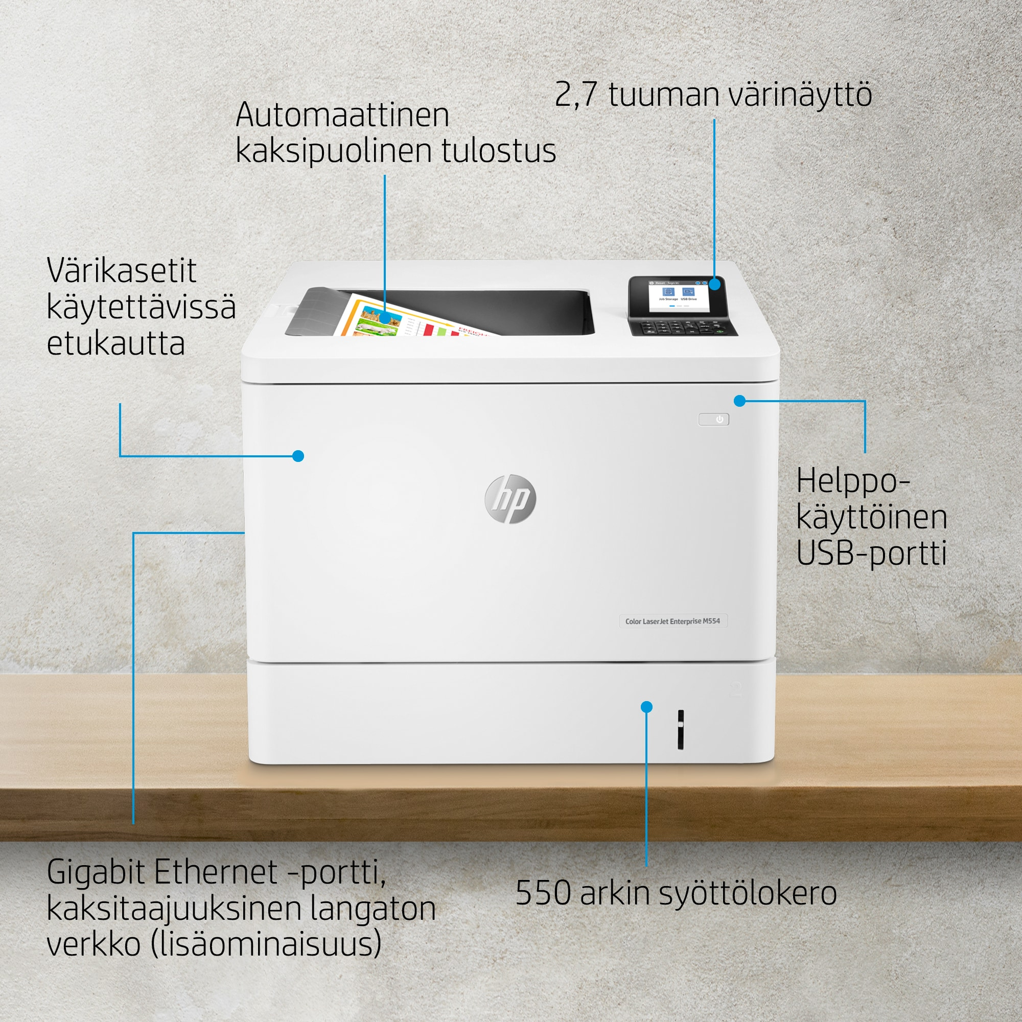 HP Color LaserJet Enterprise M554dn Printer - 7ZU81A