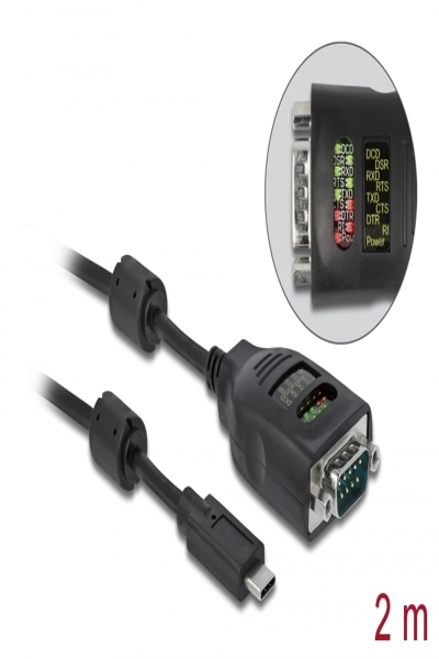 Delock USB Typ-A till Seriell DB9-adapter med 9 LED RS-232-testare - 90497