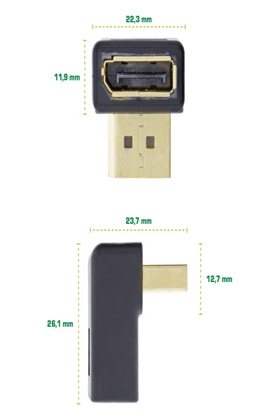 Adaptateur DisplayPort InLine - DisplayPort mâle/femelle coudé vers le bas