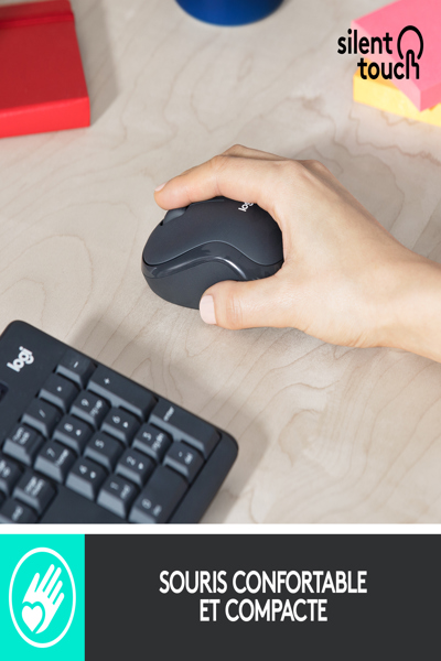 Logitech MK295 Silent Wireless Combo - Full-size (100%) - Wireless - RF Wireless - AZERTY - Graphite - Mouse included - 920-009803