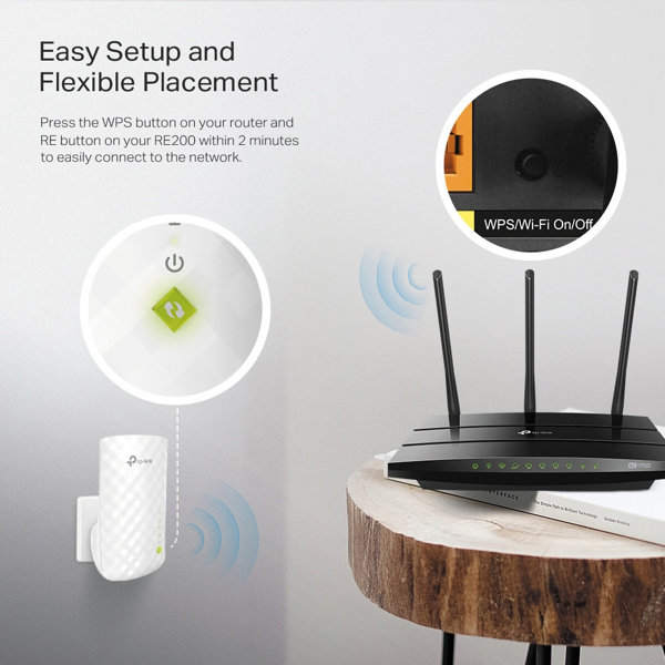 TP-LINK RE200 - Nettverksforlenger Trådløs repeater - RE200