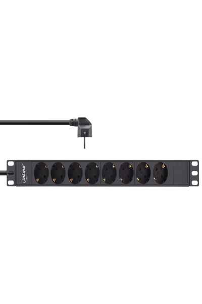 Bloc multiprises InLine 19" - 8 prises avec contact de terre - sans interrupteur - 2 m - noir