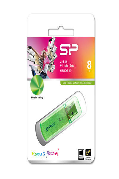 Silicon Power 8GB Helios 101 - 8 GB - USB Type-A - 2.0 - Cap - 10 g - Green - SP008GBUF2101V1N