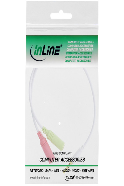 Câble adaptateur pour casque audio InLine 3,5 mm mâle 4 broches / 2 x 3,5 mm - blanc - 0,25 m