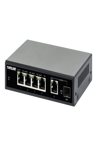 Intellinet-switch - 4 x 10/100/1000 (PoE+) + 1 x kombinerad Gigabit SFP/RJ-45 (upplänk) - 561822