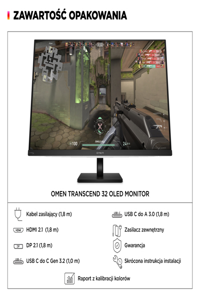 HP OMEN Transcend 32 UHD OLED Gaming Monitor: 32-inch 4K OLED gaming monitor. - 9R181AA#ABB