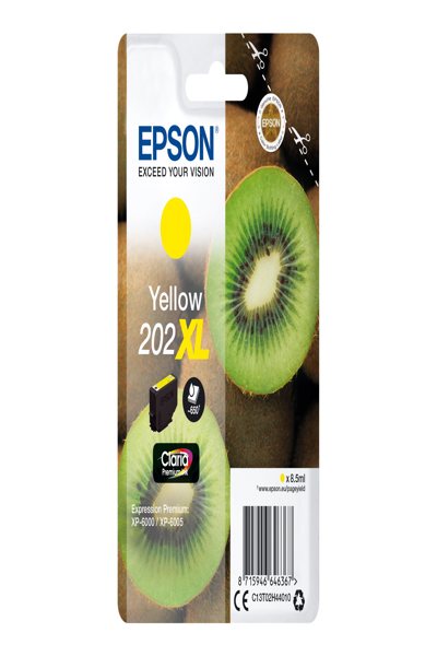 Epson Kiwi Singlepack Yellow 202XL Claria Premium Ink - High (XL) Yield - Yellow - Pigment-based ink - 8.5 ml - 1 pc(s) - 650 pages
