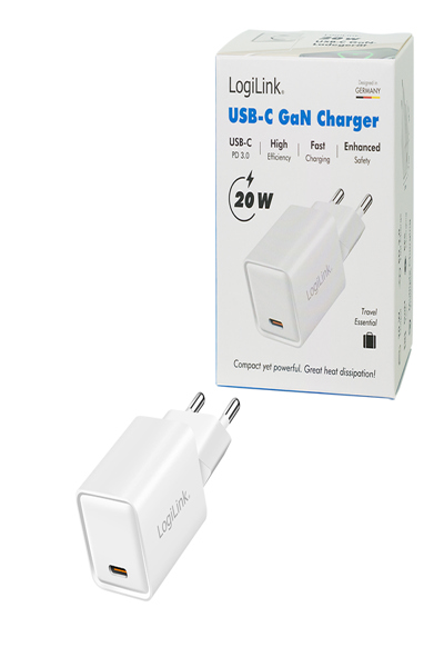 LogiLink PA0355 - USB-Ladegeraet 20 W 5-12 V 1x USB-C PD+QC 3.0 GaN weiÃƒÅ¸ - PA0355