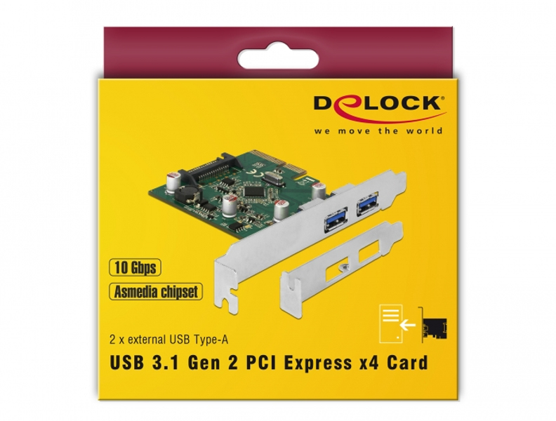 Delock 90298 - PCIe x4-kort > 2x extern USB 3.1 Gen 2 Type-A-uttag - 90298