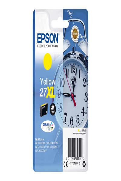 Encre Epson Réveil Singlepack Jaune 27XL DURABrite Ultra - Rendement élevé (XL) - Jaune - Encre pigmentée - 10,4 ml - 1 pièce(s) - 1100 pages