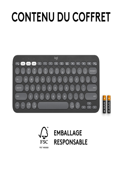 Logitech Pebble Keys 2 K380s - Mini - Wireless - RF Wireless + Bluetooth - Scissor key switch - AZERTY - Graphite - 920-011803