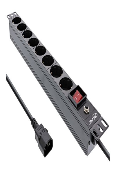 Bloc multiprises InLine 19" - 8 prises CEE7/7 - Fiche C14 - Protection contre les surcharges
