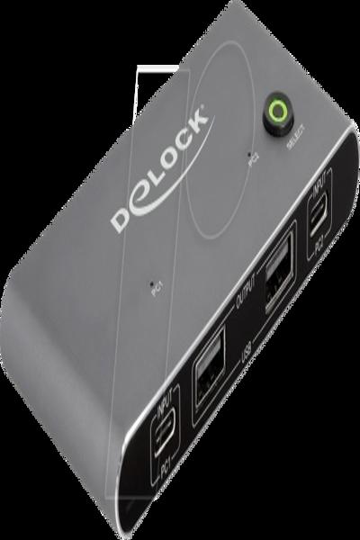Delock USB-C KVM-switch till DisplayPort 8K 30 Hz med USB 2.0, 7680 x 4320 pixlar, 8K Ultra HD, Antracit - 11487