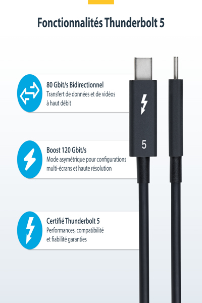 StarTech.com 60 cm Thunderbolt 5-certifierad kabel - TBLT5MM80CM240W