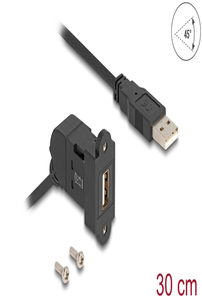 Câble d'extension USB Delock - USB (M) droit vers USB (F) coudé, montable sur panneau
