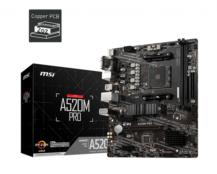 MSI A520M PRO - Socket AM4 - AMD Ryzen 3 3rd Gen - 7D14-005R