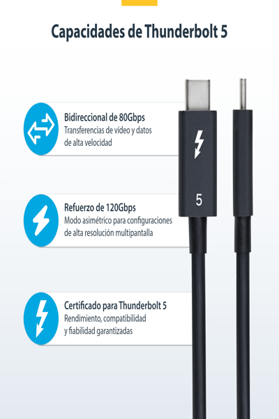 StarTech.com 60 cm Thunderbolt 5-certifierad kabel - TBLT5MM80CM240W