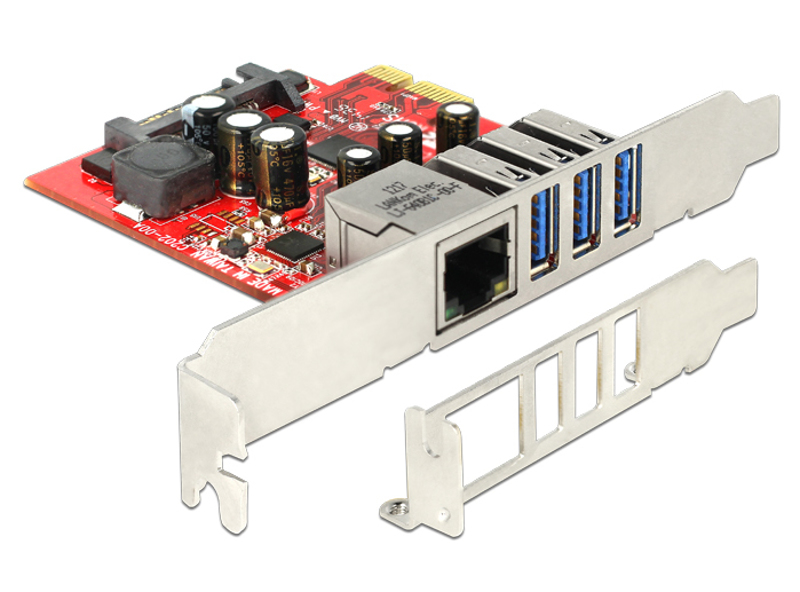 Delock PCIe card > 3 x external USB3.0 + 1 x external Gigabit LAN - 89382