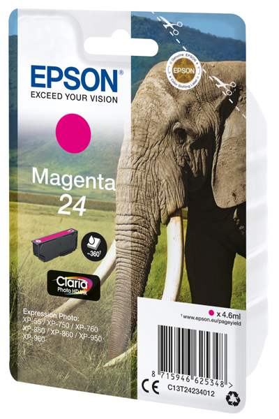EPSON ELEPHANT SINGLEPACK MAGENTA 24 CLARIA PHOTO HD INK 4.6 ML