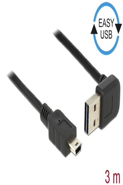 Delock Easy - Câble USB - USB (M) coudé haut/bas, réversible vers mini-USB Type B (M)