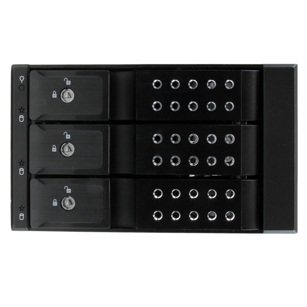 StarTech 3-bay 3.5 trayless SATA hard drive aluminum mobile rack backplane - 3 Bay 3.5" (8.9cm) Mobile HDD storage rack - Mobile storage rack - 2.5" (6.4 cm) - Black - for P/N: 25SAT35HDD, PEXMSATA3422, PEXMSATA343 - HSB3SATSASBA