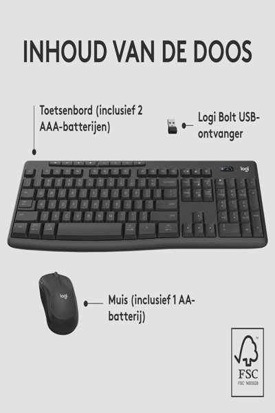 Logitech MK370 Combo for Business - Wireless - RF Wireless + Bluetooth - Membrane - AZERTY - Graphite - Mouse included - 920-012066