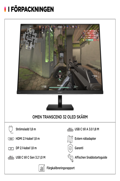 HP OMEN Transcend 32 UHD OLED Gaming Monitor: 32-inch 4K OLED gaming monitor. - 9R181AA#ABB