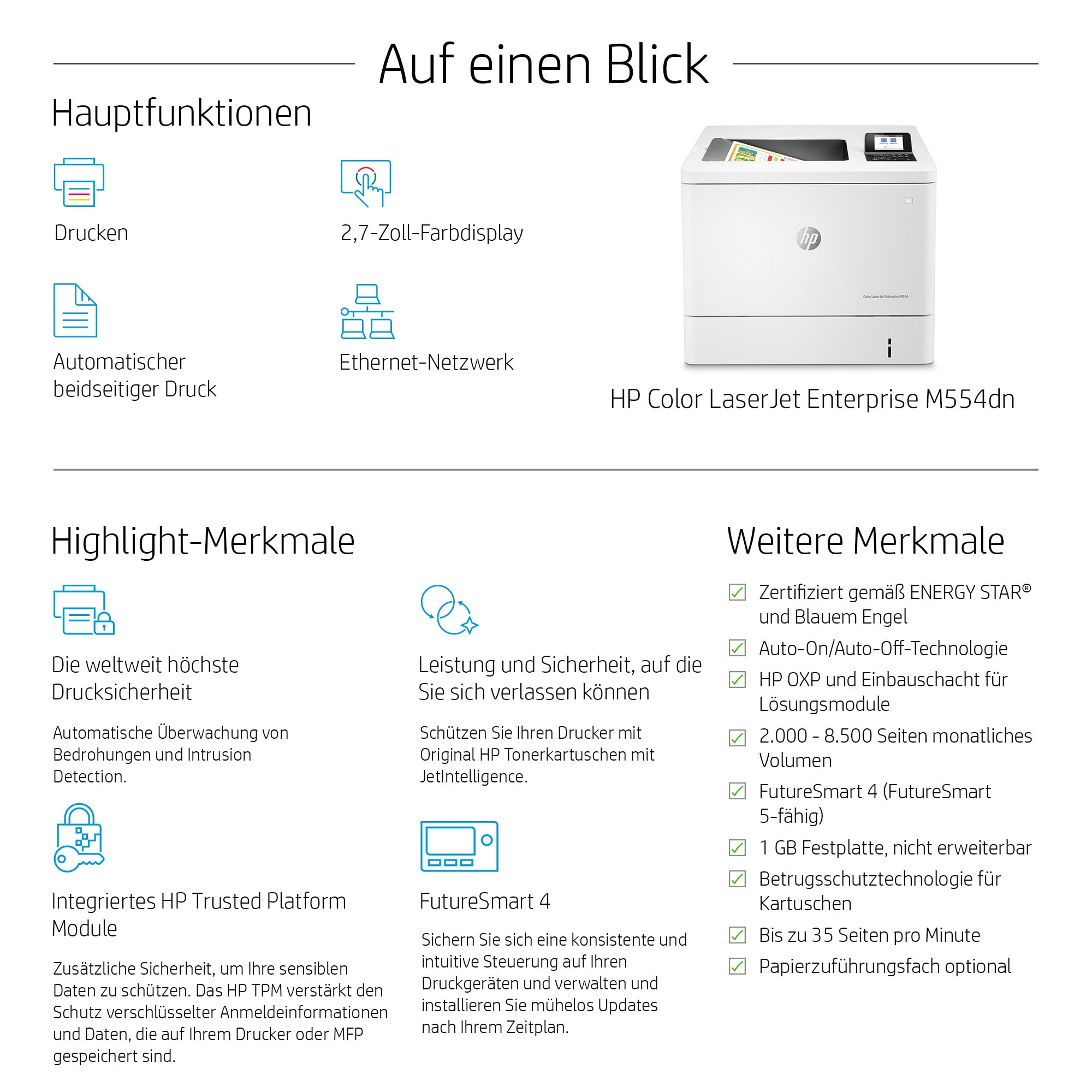 HP Color LaserJet Enterprise M554dn Printer - 7ZU81A