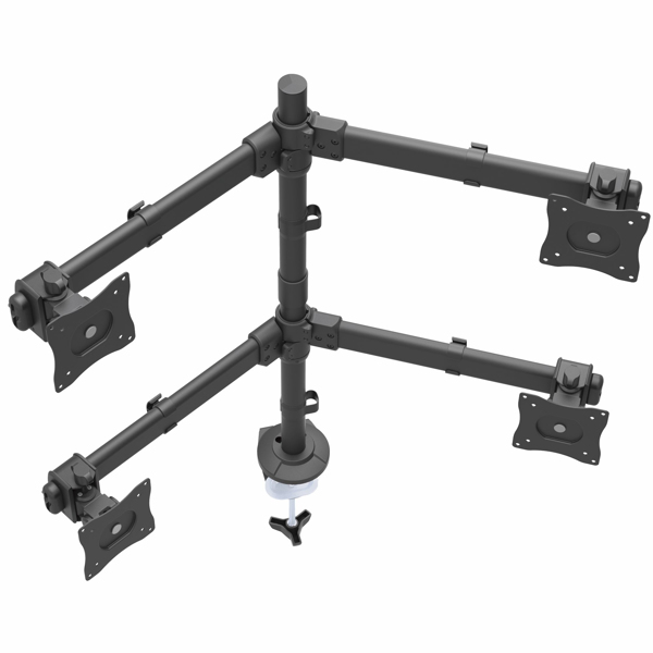 Desk Mount Quad Monitor Arm - 4 VESA Displays up to 27 - Ergonomic Height Adjustable Articulating Pole Mount - Clamp/Grommet (ARMQUAD) Robust steel Skrivebordsmontering 13-27 4 sizes - ARMQUAD