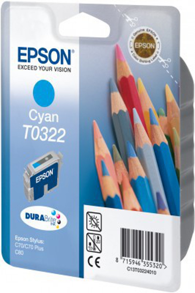 Crayons Epson, pack individuel, encre cyan T0322 DURABrite - Original - Cyan - 1 pièce(s) - Mexique - 246 mm - 116 mm