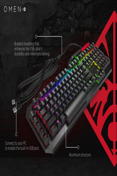 HP OMEN by Sequencer Keyboard: Full-size, Wired, Mechanical, Black - 2VN99AA