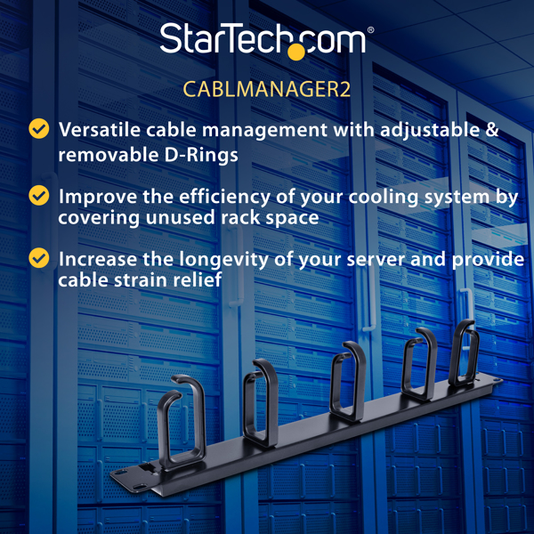 StarTech 1U 19in Metal Rackmount Cable Management Panel - CABLMANAGER2