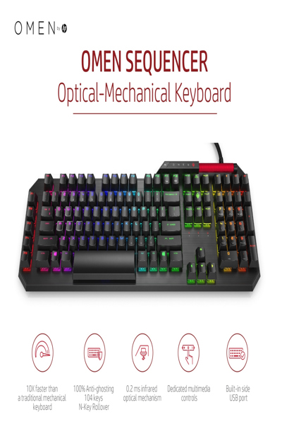 HP OMEN by Sequencer Keyboard: Full-size, Wired, Mechanical, Black - 2VN99AA