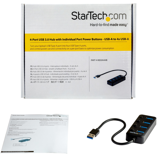 4 Port USB 3.0 Hub 4x USB Type-A On/Off - HB30A4AIB