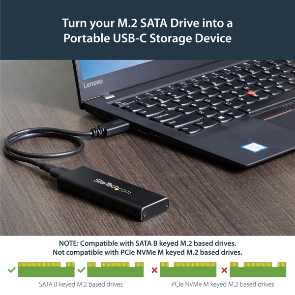 StarTech.com USB3.0 to M.2 SATA External SSD Enclosure with UASP - Speichergehäuse - M.2 (M.2) - SATA 6Gb/s - 600MBps - USB3.0 - Schwarz (SM2NGFFMBU33) - SM2NGFFMBU33