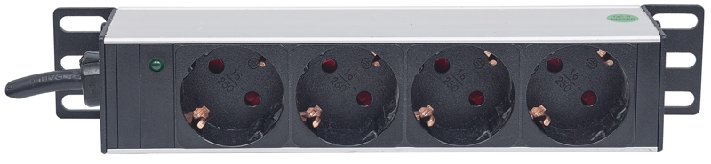 (10") 1U rackmontert 4-veis strømlist - 714020