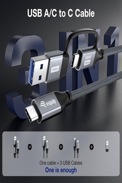 Equip 2 in 1 USB 3.2 Gen 2x2 C to C/A Cable PD100W