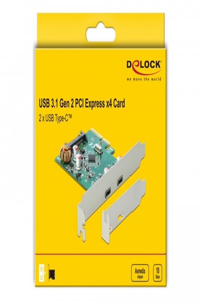 Delock PCI Express x4 Card to 2 x external SuperSpeed USB 10 Gbps (USB 3.1 Gen 2) USB Type-C female - 90397