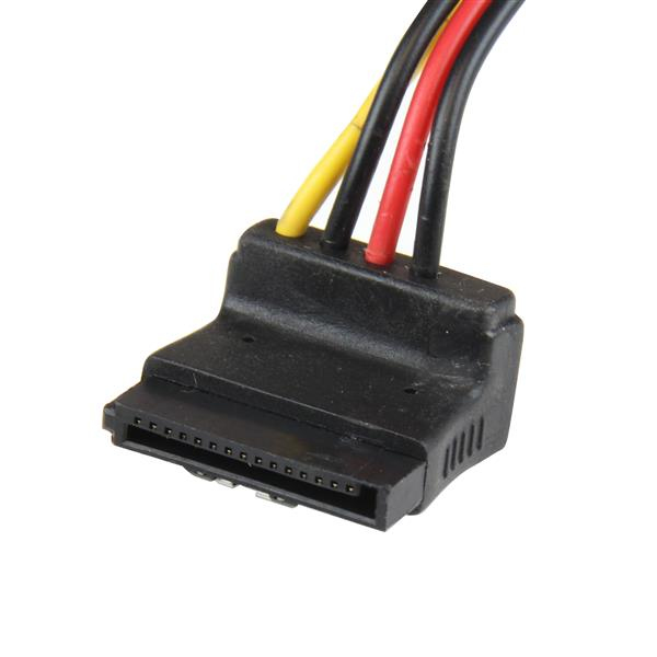 StarTech 12in LP4 to 2x Right Angle Latching SATA Power Y Cable Splitter - 4 Pin LP4 to Dual SATA - 0.3048 m - Molex (4-pin) - 2 x SATA 15-pin - Male/Female - Straight - Right - PYO2LP4LSATR