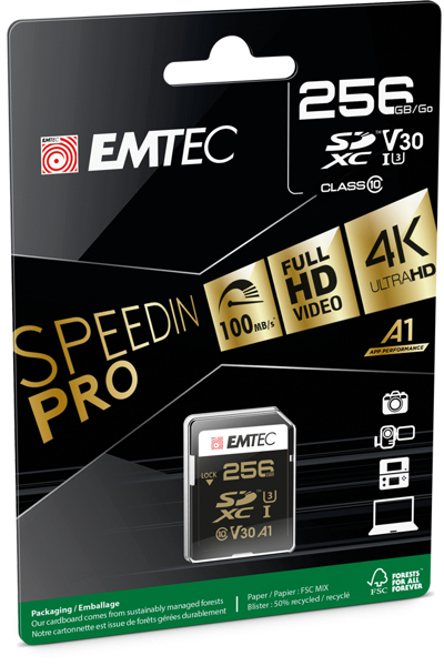 EMTEC SD 256GB UHS-I U3 SpeedIN ECMSD256GXC10SP - Secure Digital (SD) - ECMSD256GXC10SP