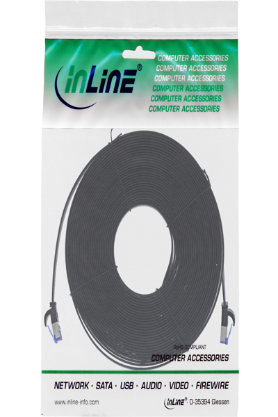 Câble patch plat InLine - U/FTP - Cat.6A - TPE sans halogène - noir - 10 m