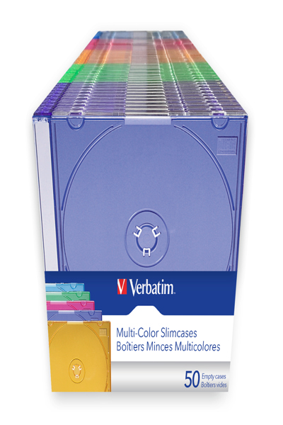 VERBATIM SLIM CD/DVD JEWEL CASE 50 PACK MULTI COLOUR - 49973
