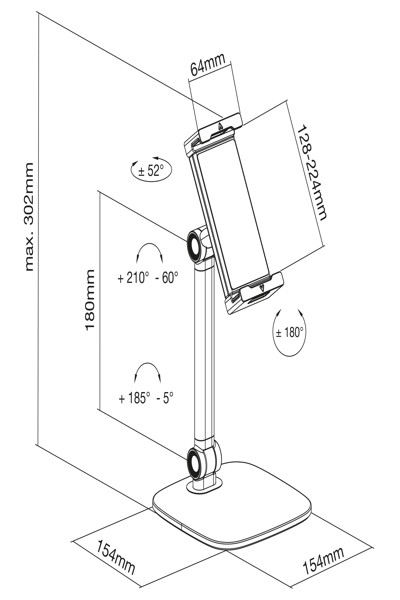 Support de bureau pour tablette InLine avec support - jusqu'à 12,9" - noir