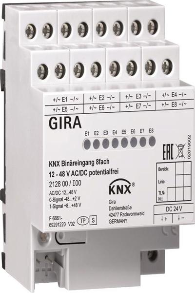 Entrée binaire GIRA 8f. KNX 12-8 V CA/CC 212800