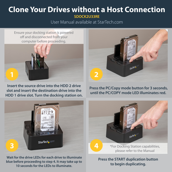 StarTech USB3.0/eSATA 2.5/3.5in HDD Duplicator SDOCK2U33RE - SDOCK2U33RE