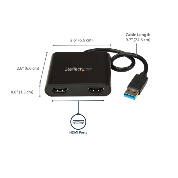 StarTech USB to Dual HDMI Adapter 4K External - USB32HD2
